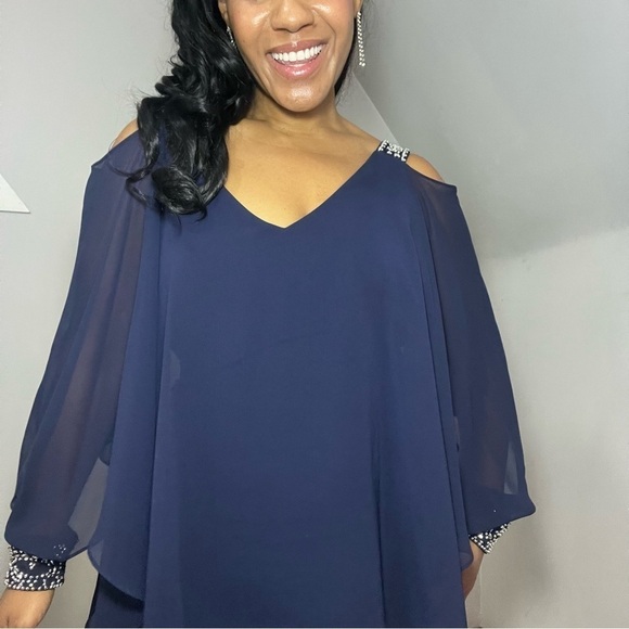 Vintage blue cocktail dress embellished midi formal gown evening wear new years - Picture 6 of 16